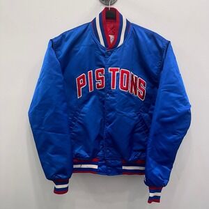 90's Detroit Pistons Starter Satin Bomber Jacket NBA Basketball Sz Medium